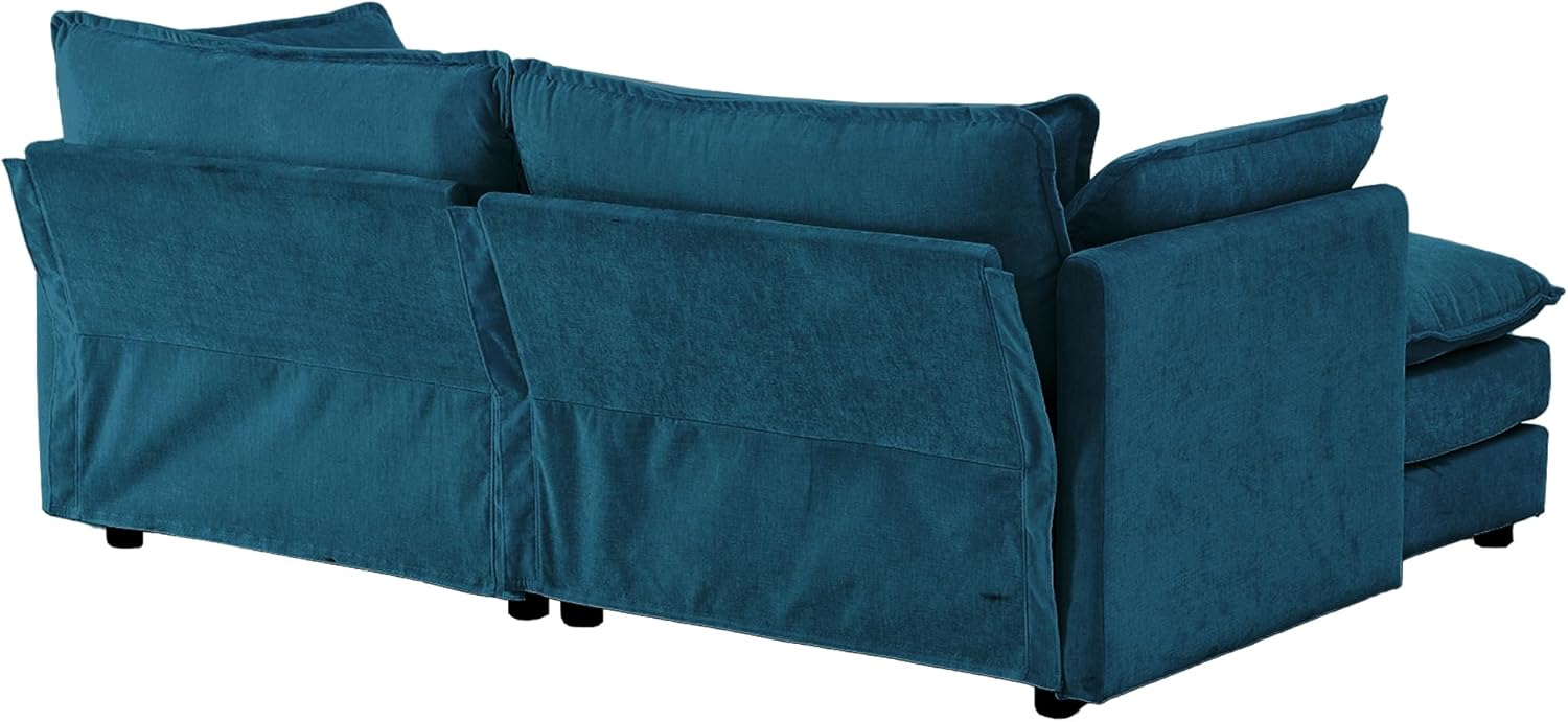 Tmsan 76.7" Blue Deep Seat Cloud Loveseat Sofa Sectional Couch with Ottoman, Large 2 Seater Modular L Shaped Sofa, Comfy Chenille Love Seat for Living Room Bedroom Apartment Office
