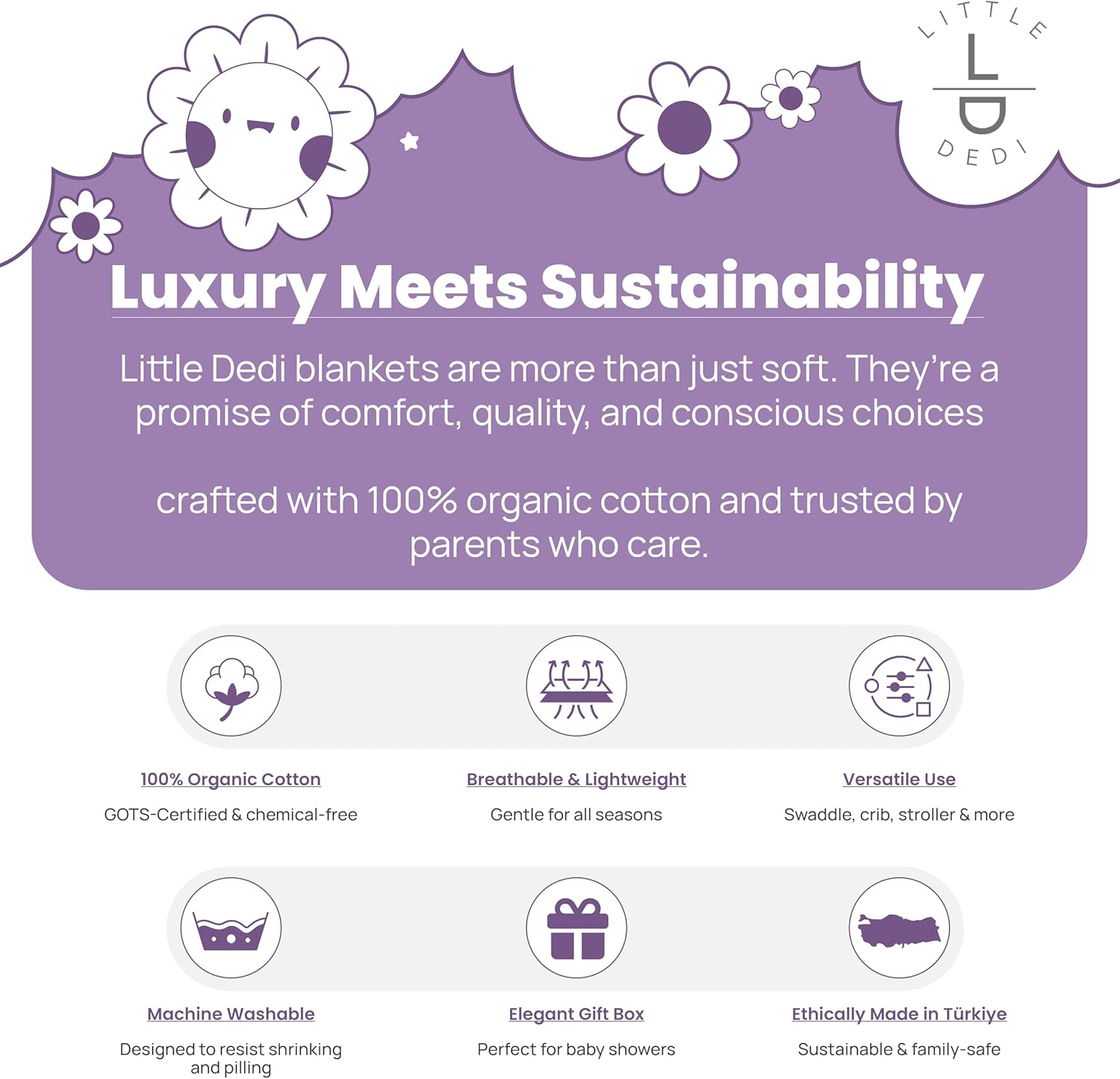 100% Organic Cotton Baby Knitted Blanket with Gift Box - Soft Toddler, Crib, Stroller Blanket - Neutral Swaddle and Receiving Blanket for Newborns, 30"x40", Sweet Grape