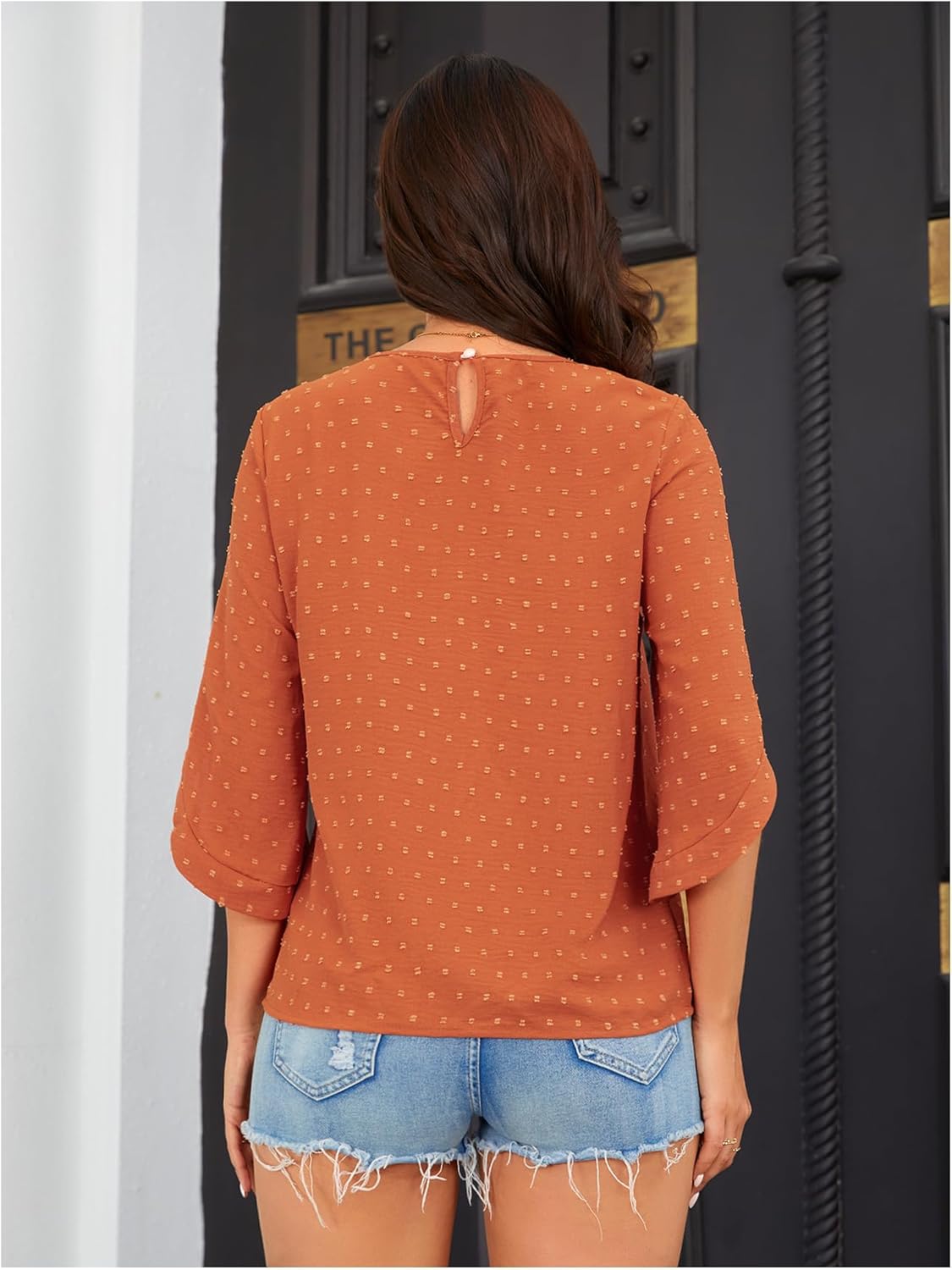 OYOANGLE Women's Dressy Casual Tops Swiss Dots Short Sleeve Chiffon Blouse Summer Work Shirts - Image 5