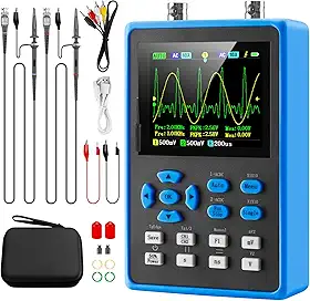 MakerHawk Kit de Osciloscópio Digital Portátil Lcd - 2 Canais 2,8 'Tft Mini Osciloscópio Automotivo Largura de Banda 120Mhz Osciloscópios Digitais Portáteis Taxa de Amostragem de 500Ms/S, Sensibilidad
