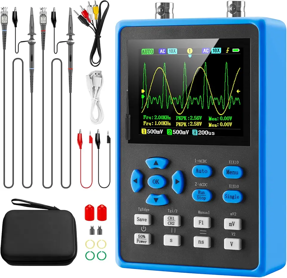 MakerHawk Kit de Osciloscópio Digital Portátil Lcd - 2 Canais 2,8 "Tft Mini Osciloscópio Automotivo Largura de Banda 120Mhz Osciloscópios Digitais Portáteis Taxa de Amostragem de 500Ms/S, Sensibilidad