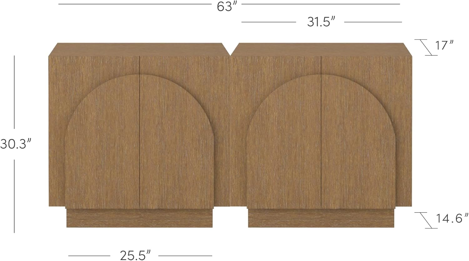 Nathan James Iris Mid-Century Modern Wood Accent Cabinet Sideboard Credenza TV Stand with Arched Cabinet Doors and Adjustable Shelves for Kitchen or Living Room, Set of 2