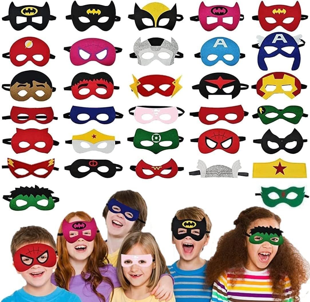 LATERN 32Pcs Superhero Felt Masks, Children Masks Super Hero Party Mask Party Bag Fillers Dress Up Mask for Cosplay Masquerade Birthdays Superhero Theme Parties Favors Supplies