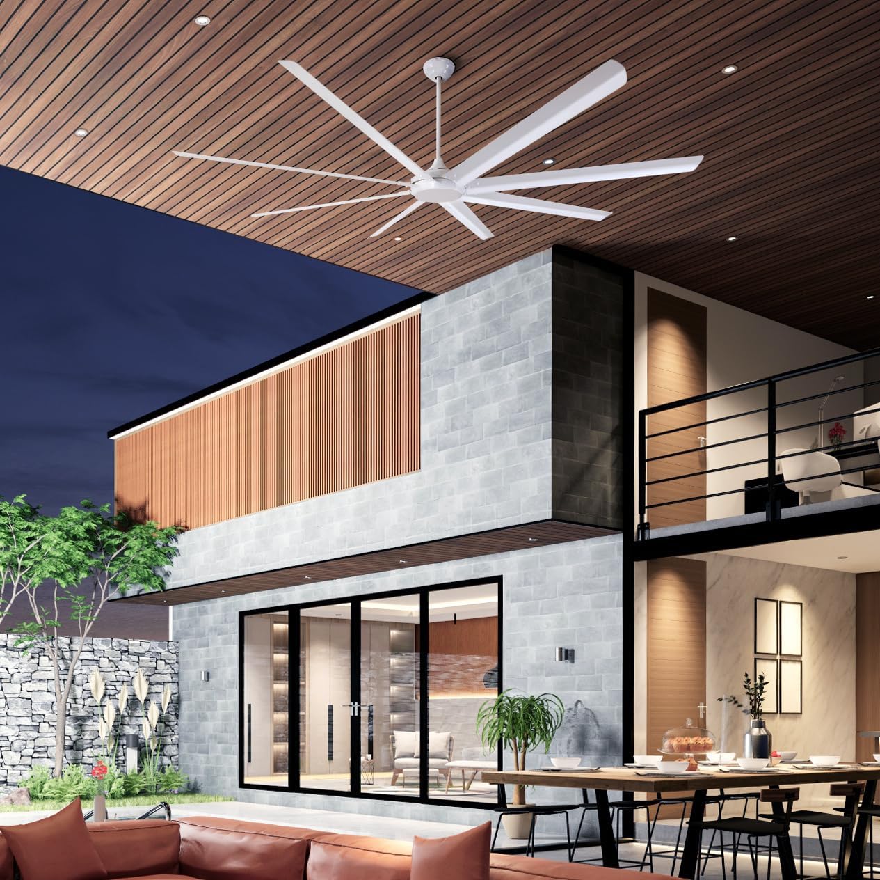 Westinghouse 7310000 100-Inch Industrial Ceiling Fan, HVLS Indoor/Outdoor Large Commercial Ceiling Fan with Remote, High Airflow DC Motor for Warehouses, Garages, & Large Rooms, White Finish