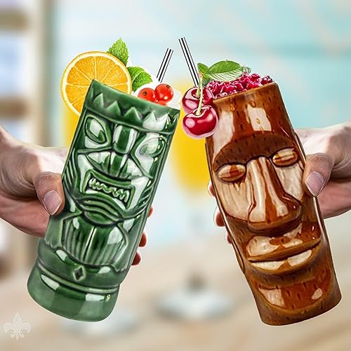 Vista 4 de TKSET0011 - Juego de 4 tazas de cóctel hawaianas de cerámica grandes, vasos de cóctel exóticos, Tiki Bar profesional hawaiano para fiestas