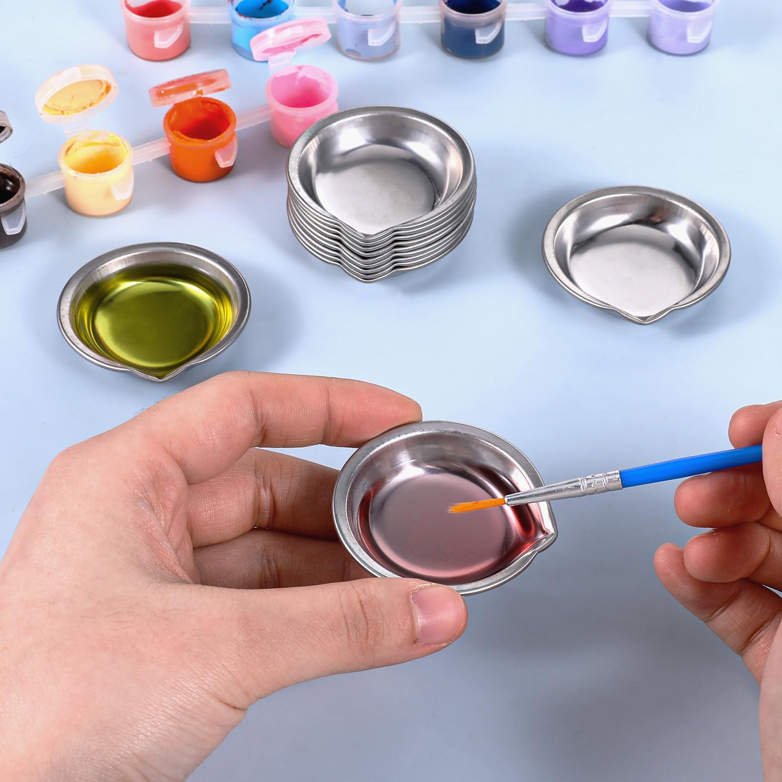 12 Stück Edelstahl-Farbschalen – Rund, 5 Cm Durchmesser, Zum Mischen Von Farben, Make-up & Nagellack