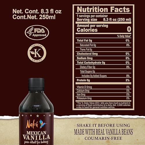 Miniatura 2 de Naku Extracto de vainilla mexicana, puro y tradicional con un trozo de vainilla en el interior, perfecto para hornear, postres (8.3 onzas)