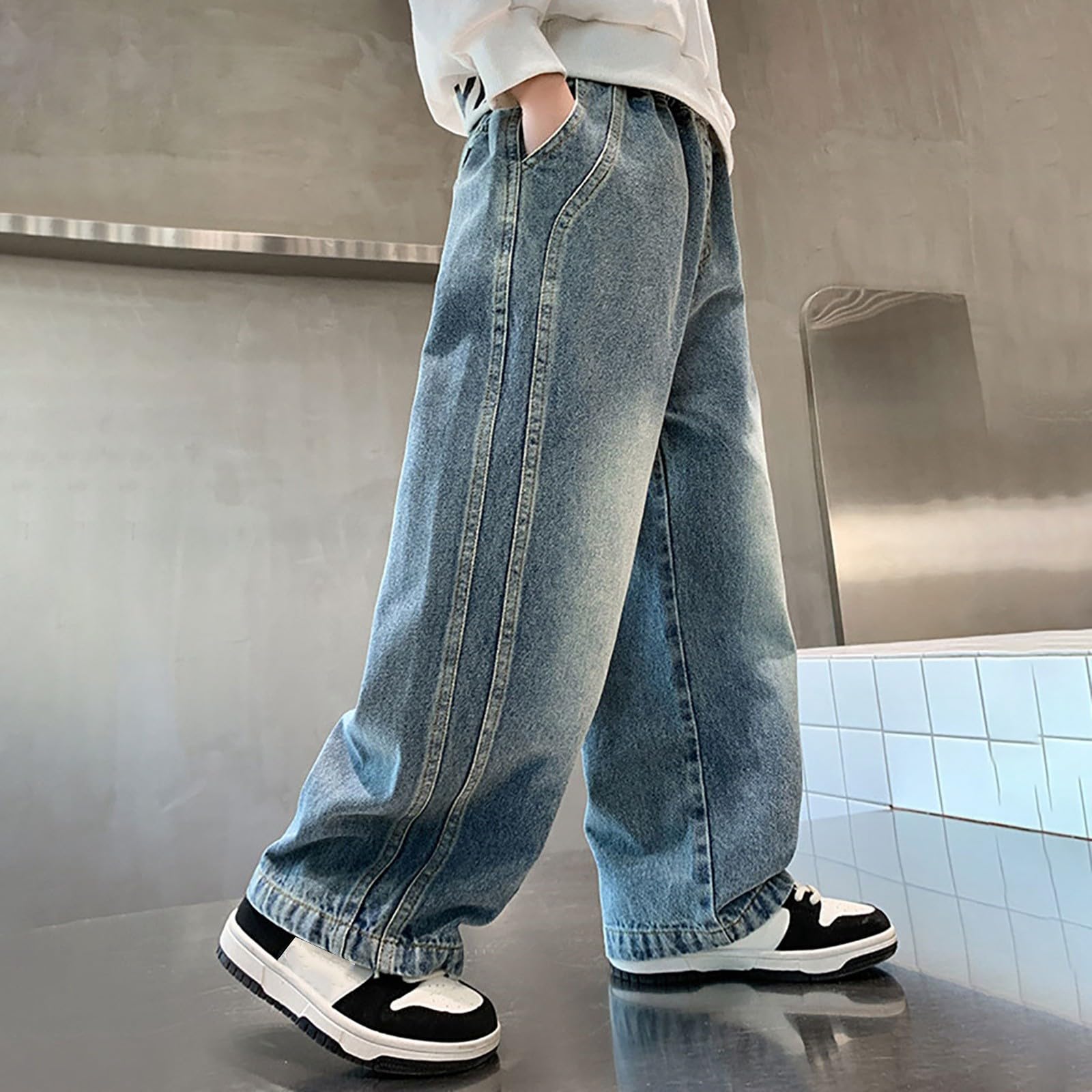 Générique Jean Large Enfant GarçOn - Jeans pour garçons - salopettes décontractées de printemps pour garçons - pantalons à jambes droites et larges