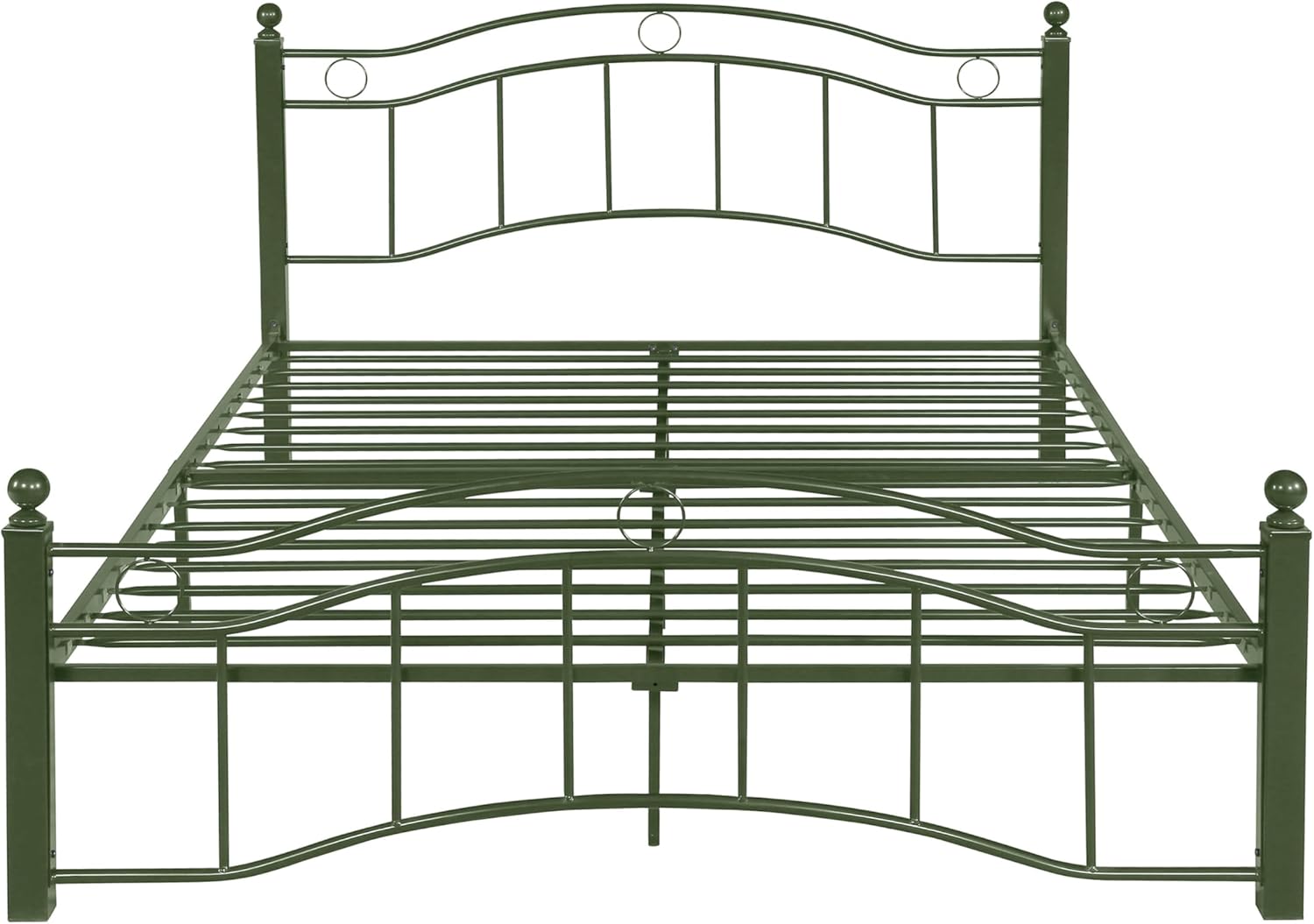 Christopher Knight Home Oner Sturdy Metal Platform Bed Frame Queen Size with Wavy Headboard/Footboard, Queen Bed Frame No Box Spring Needed, Iron Bed Support and Slats, Easy Assembly, Green