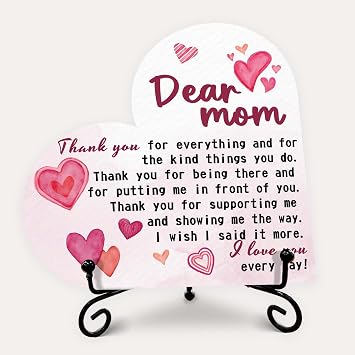 Mom Birthday Gifts from Son Daughter, Unique Gift for Mom, Wood Heart Plaque with Stand, Gifts for Moms Birthday, Moms Birthday Mothers Day Gift Ideas - A05