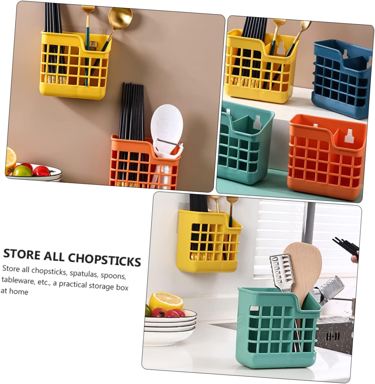 3pcs Kitchen Chopsticks Box Organizers for Rectangular The Storage Party Chopsticks Holder Containers Covered Holders and Mountable Container Chopstick Drain Cage Pp