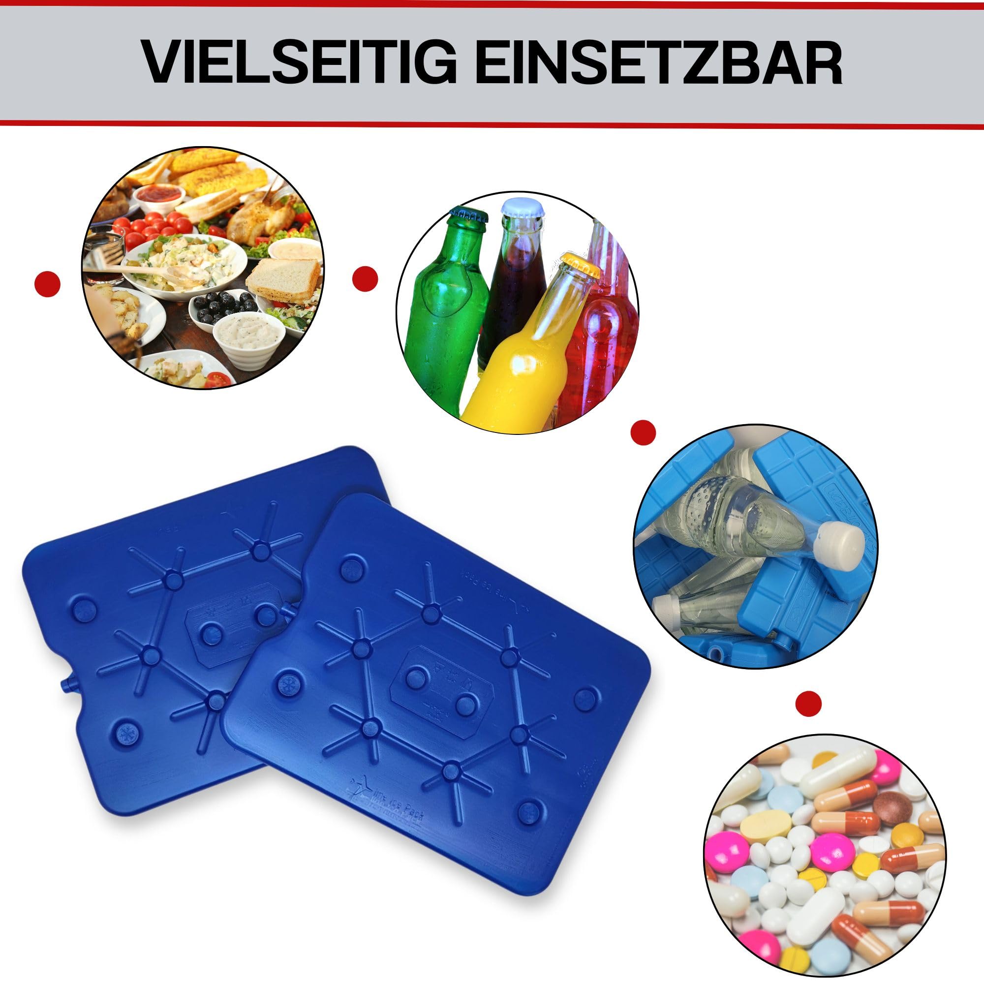 4er Set XXL Kühlakku 800 ml – Freezeboard 32 x 25 cm - Extra flaches Kühlelement für Kühlbox, Kühltasche & Eisbox - Kühlpad lebensmittelecht & wiederverwendbar - Kühlblock für Reisen & Camping