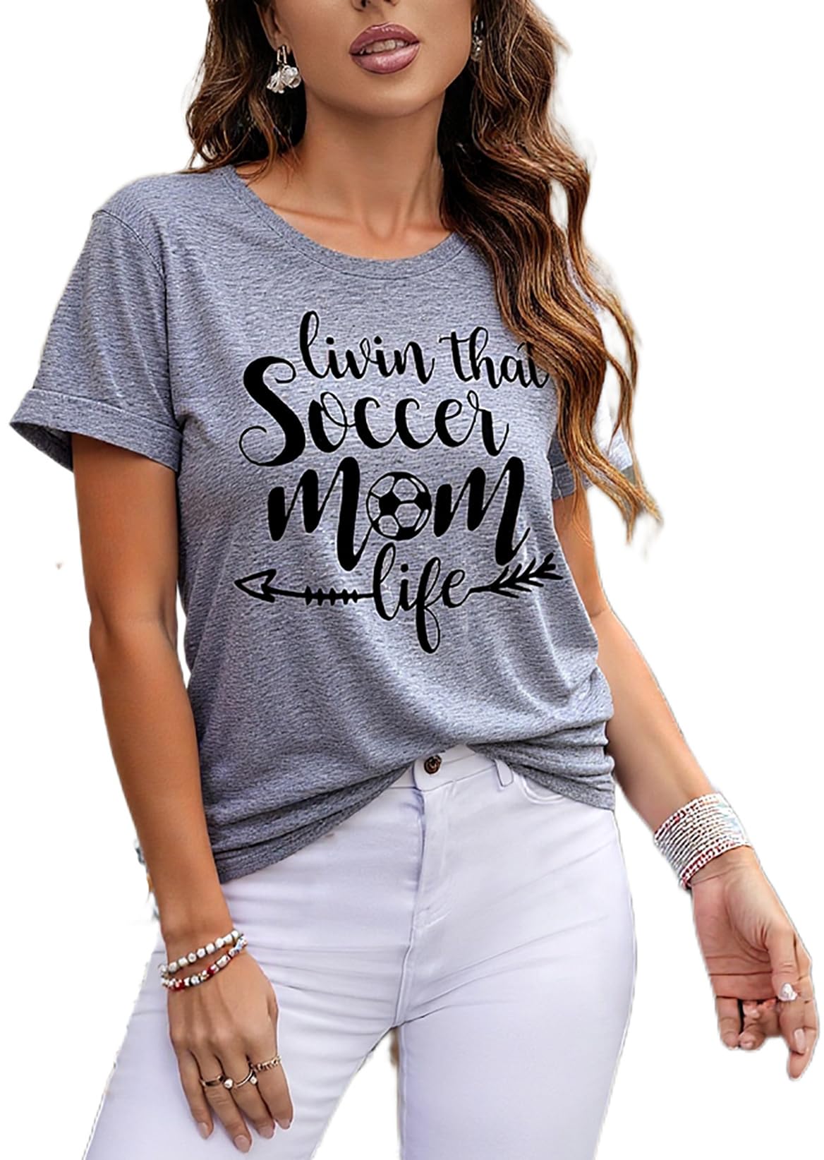 DUDUVIE Womens Livin That Soccer Mom Life T-Shirt Round Neck Short Sleeve Top Tees