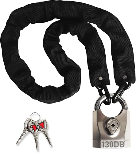 Candado de cadena para bicicleta con alarma de 130 dB, cerraduras de motocicleta resistentes antirrobo, 3.3 pies, cadena de acero endurecido de