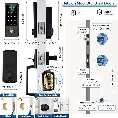 Miniatura 6 de BEBASIA - Cerradura de puerta de huella digital con juegos de asas, cerradura de puerta de entrada sin llave, juego de cerradura de puerta delantera