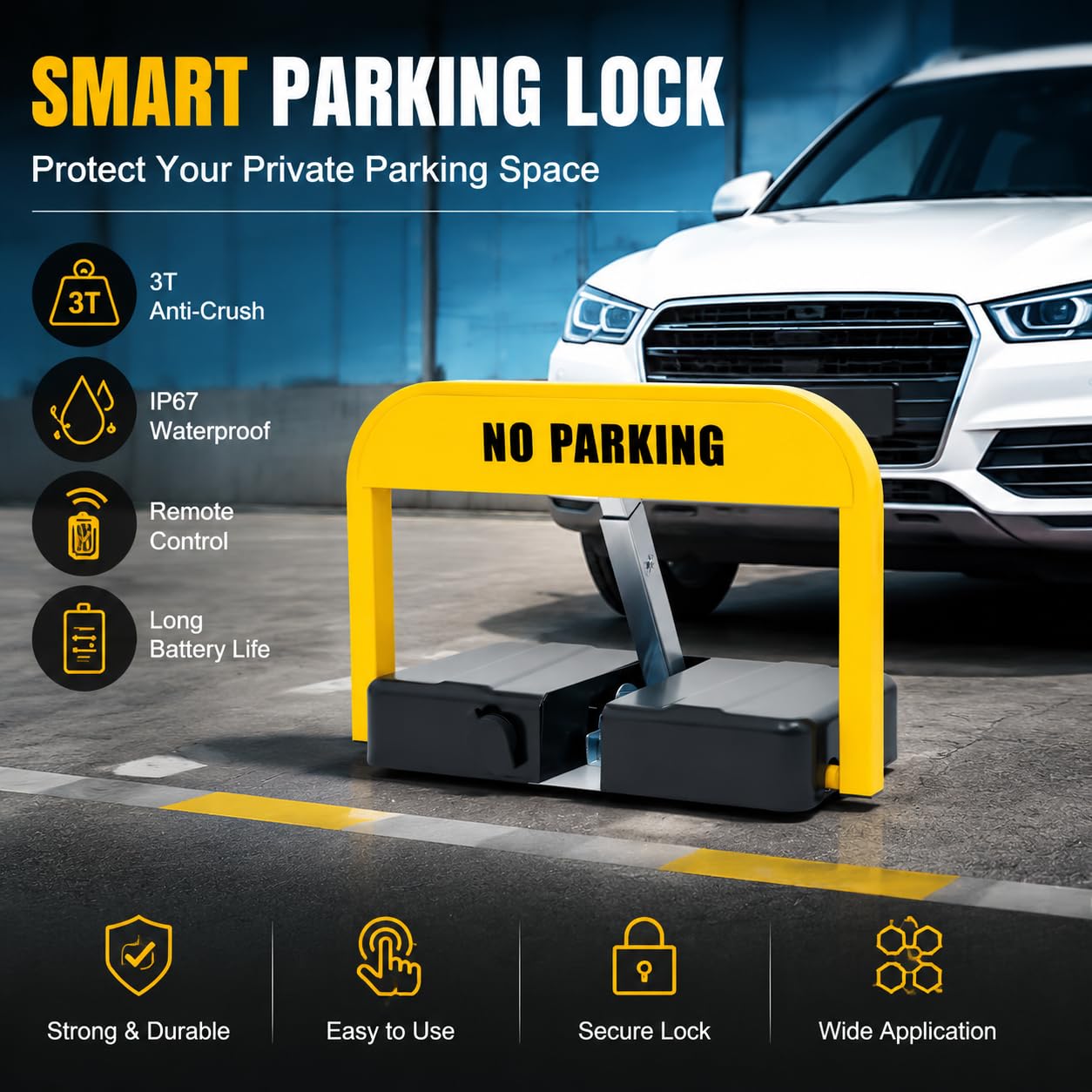 Serratura per parcheggio auto, blocco parcheggio, palo pieghevole, con 2 telecomando e 2 chiavi, IP67, blocco parcheggio