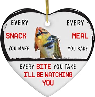 Every Snack You Make I'll Be Watching You Bolivian Ram Cichlid Christmas Ornament 2025 - Funny Heart Ceramic Xmas Tree Decoration Gifts for Ram Fish Lovers