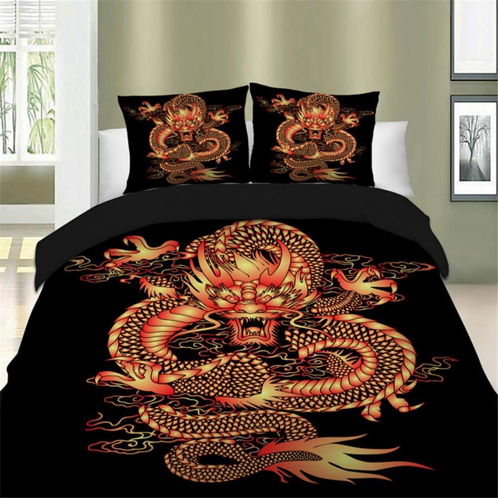 Bedding Set 3D China Dragon Print Queen Duvet Cover Bed Set Home Textiles for Adults Bedclothes with Pillowcase Full King Quilt Cover (US Full)