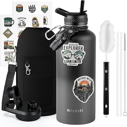 Miniatura 65 de Botella de agua aislada de 20 onzas con popote (fría durante 48 horas), jarra de agua deportiva de acero inoxidable con triple pared al vacío, termo