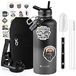 WixByti 87 oz Insulated Water Bottle with Straw (Cold for 48 Hrs), Half Gallon Stainless Steel Triple Wall Vacuum Sports Water Jug, Leakproof Hydro Cup Flask with Straw Spout Lids & DIY Stickers