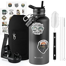 WixByti 87 oz Insulated Water Bottle with Straw (Cold for 48 Hrs), Half Gallon Stainless Steel Triple Wall Vacuum Sports Water Jug, Leakproof Hydro Cup Flask with Straw Spout Lids & DIY Stickers