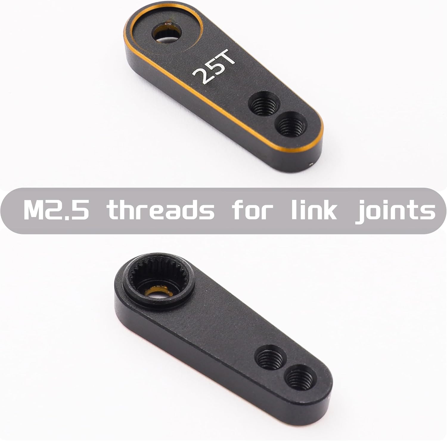 3Pcs 25T Servo Horn Aluminum 25 Teeth Steering Servo Arm M3 Threads for TRX4 Axial SCX10 Yikong Futaba RC Crawler Truck (Black Gold)