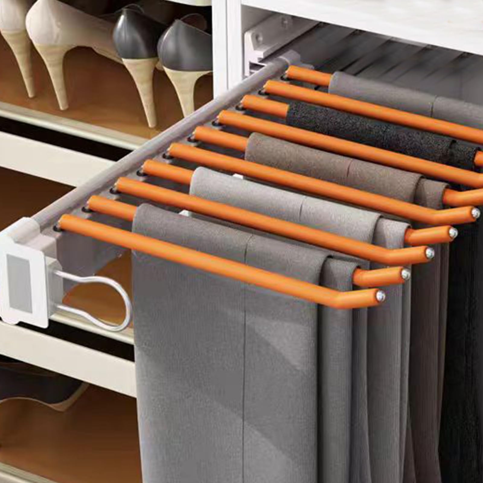 Porte-pantalons extractible rétractable à fixation latérale pour meuble dressing