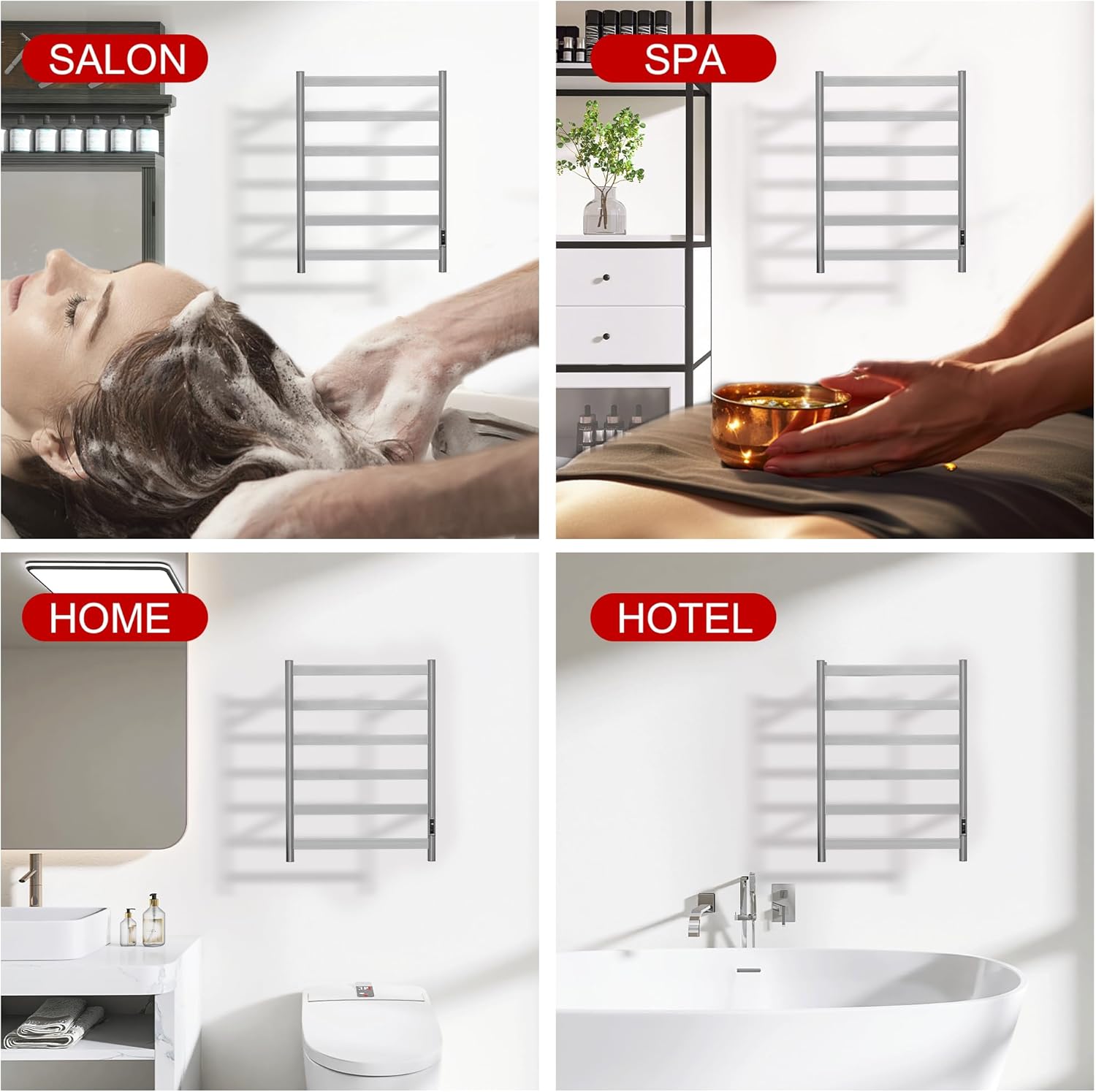 Electric Towel Warmer with Built-in Timer - Wall Mounted Bathroom Heated Towel Rack, Plug-in Design & Brushed Stainless Steel Finish (Model ETW83A)