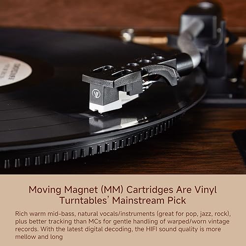 Miniatura 7 de Tocadiscos vintage con soporte, tocadiscos vintage Bluetooth con 3 velocidades y 3 tamaños, 4 altavoces integrados, control