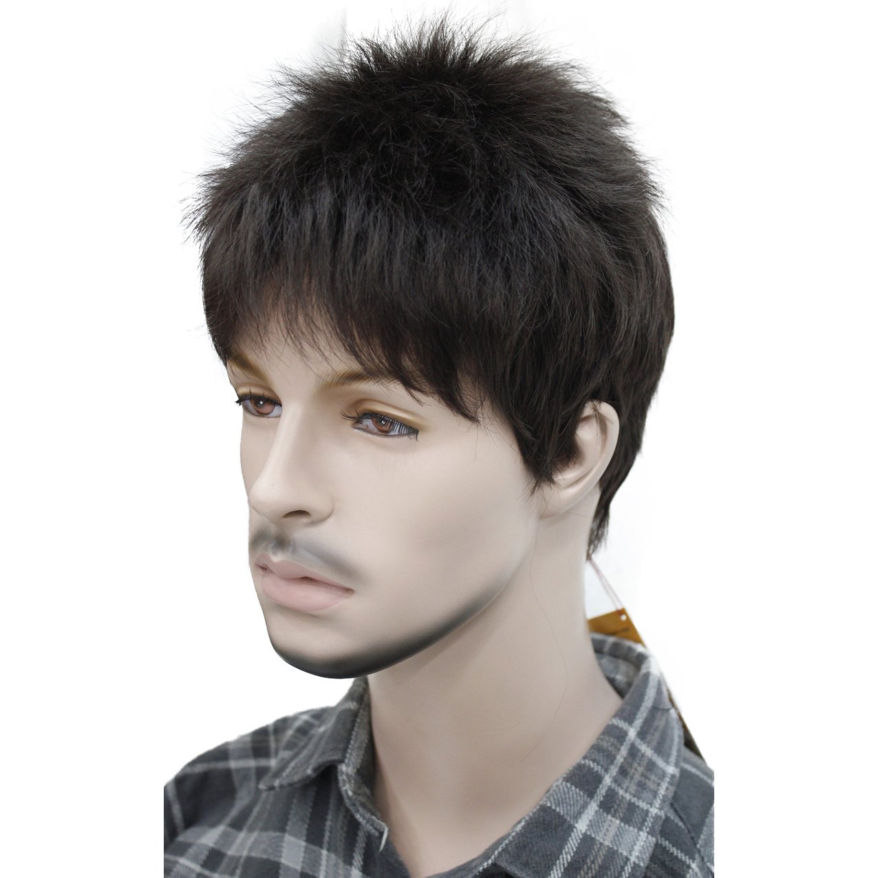 Lydell Men's Wig Natural Black/Brown Short Straight Hair Synthetic Full Wigs Chestnut Brown, #6, 8" - Image 3