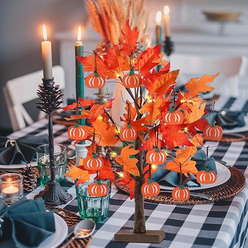 Miniatura 6 de hogardeck Decoraciones de otoño para el hogar, árbol de hojas de arce iluminadas de 24 pulgadas y 2 pies, decoración de otoño con 24 luces LED