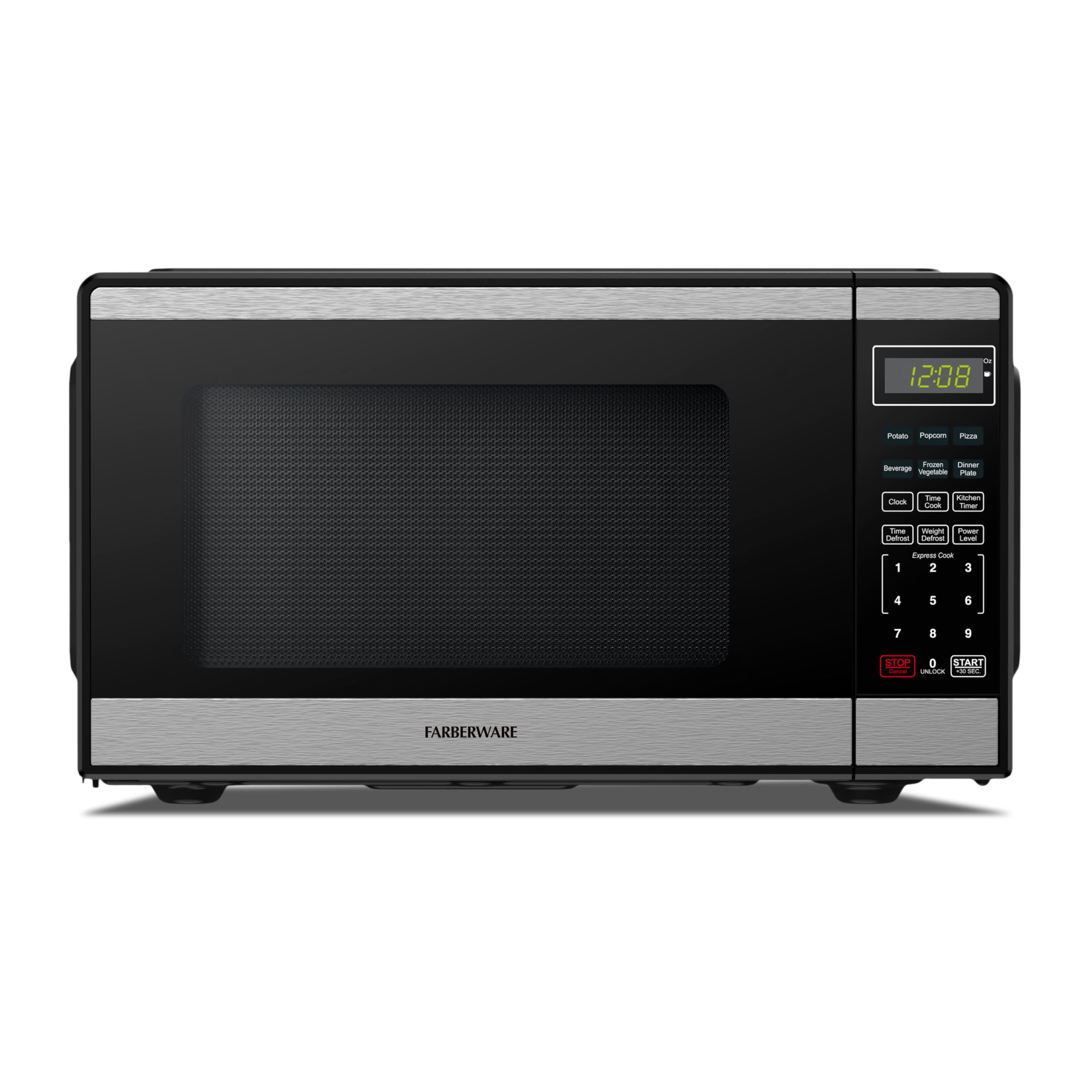 Farberware 0.9 Cu. Ft Countertop Microwave Oven - 900 Watts Power, Auto Cook Settings, Defrost, Easy Clean and Child Safety Lock - Stainless
