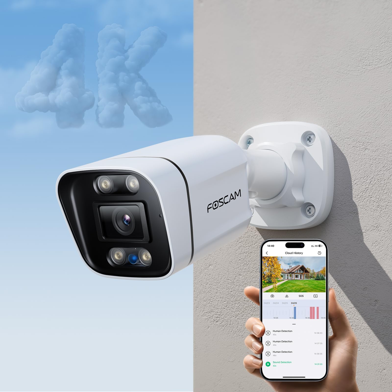 4K IP PoE Security Camera Outdoor, V8EP 8MP Home Security Surveillance Camera with AI Human Vehicle Detection,66ft Color Night Vision, Siren Alert,2-Way Talk,110° Wide FOV,IP66