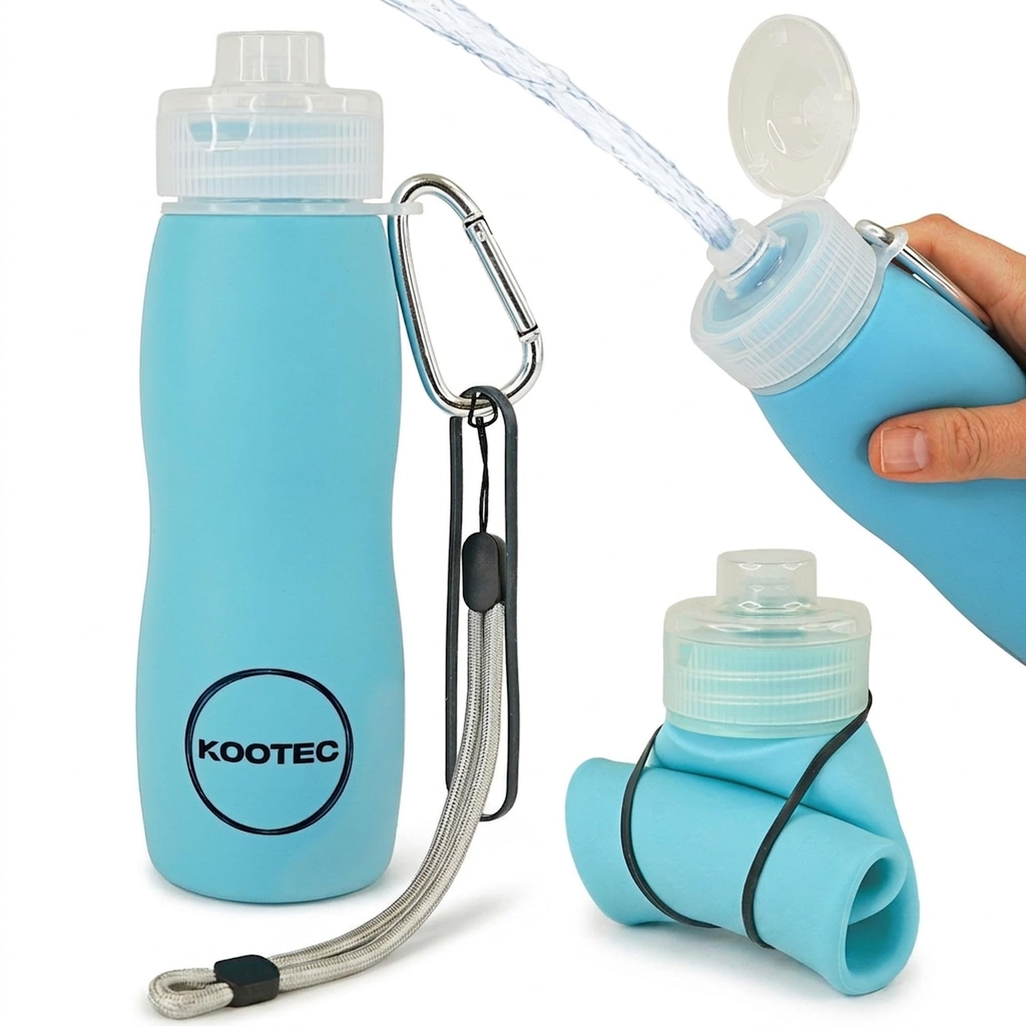 Botella Pipi Perros Silicona Plegable 400ml + Mosquetón + Goma Elástica + Cinta Ajustable 18cm | Botella Pipi Perros Calle con Chorro a Presión Controlable Antigoteo y Portátil (Azul Oceano)