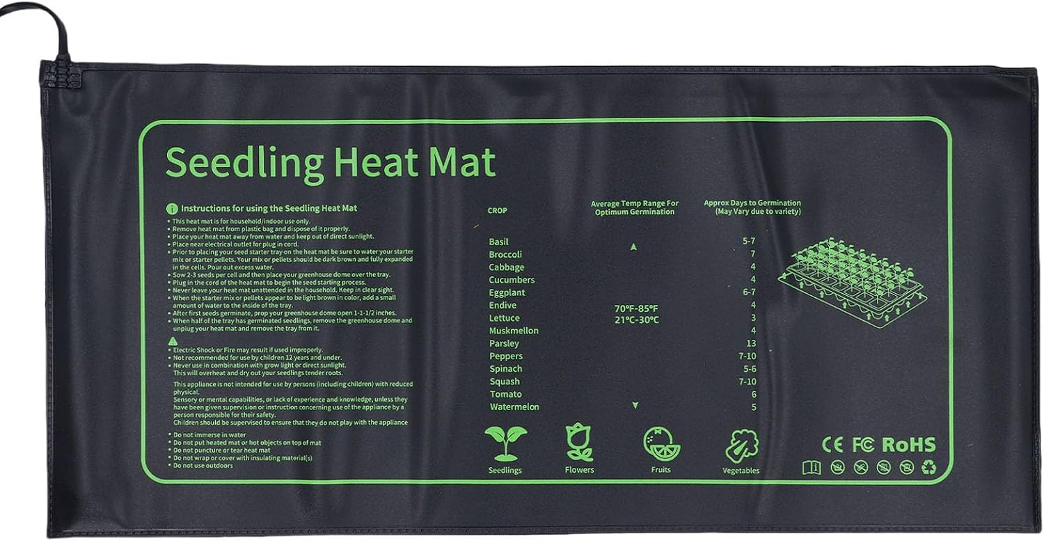 CHICIRIS 52.5x25cm IPX7 Seedling Heat Mat, PVC Plant Heating Pad with Insulation and Fixed Heating Wires for Indoor Gardening, Greenhouse and Reptile Enclosures (US Plug 120V)