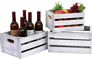LKMANY Decorative Wood Crates Nesting Crates Storage Container,Rustic Wooden Crates for Storage, Display, Decor, Boxes-Nature Rustic White Set of 3