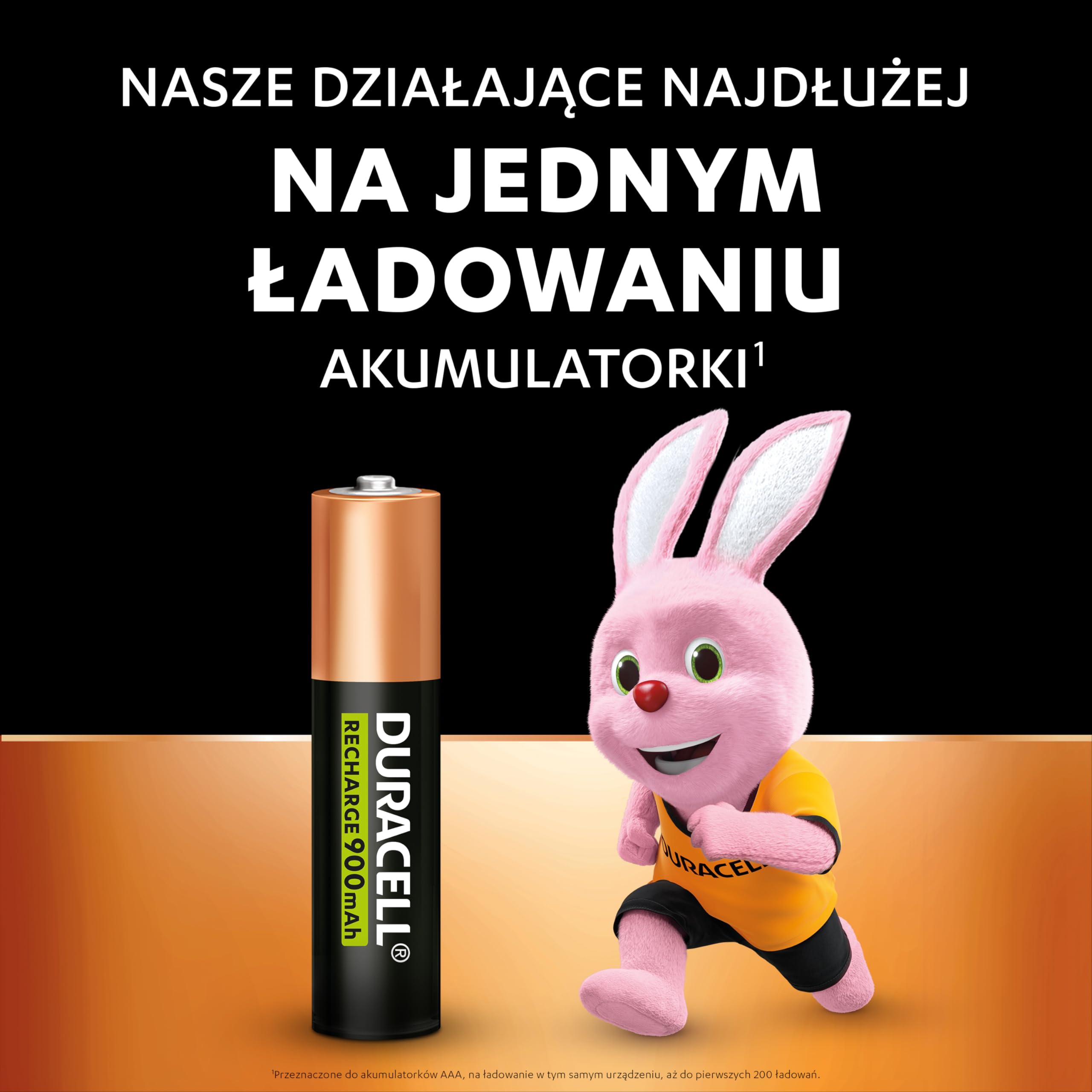 Duracell Akumulatorki Rechargeable, 4 szt., AAA 900 mAh NiMH, Fabrycznie naładowane, Nasze działające najdłużej akumulatorki z opakowaniem w 100% nadającym się do recyklingu, nie zawiera plastiku