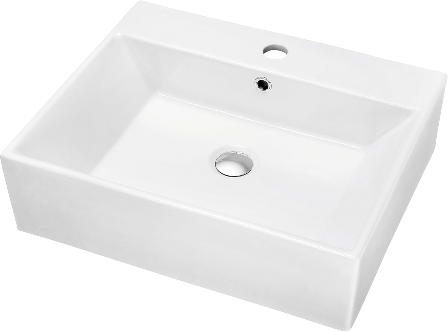 White Ceramic Rectangular Above-Counter Bathroom Sink with Overflow
