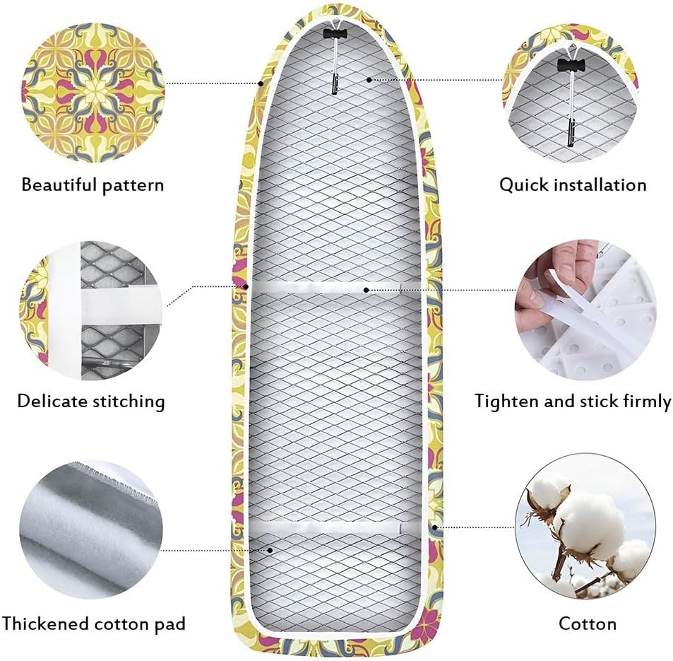 2PCS Bohemian Ironing Board Cover Thickened Cotton Backing Scorch Resis-tant, Elastic Edge, Secure Fit(55.1 x 19.6 in (140 x 50 cm))