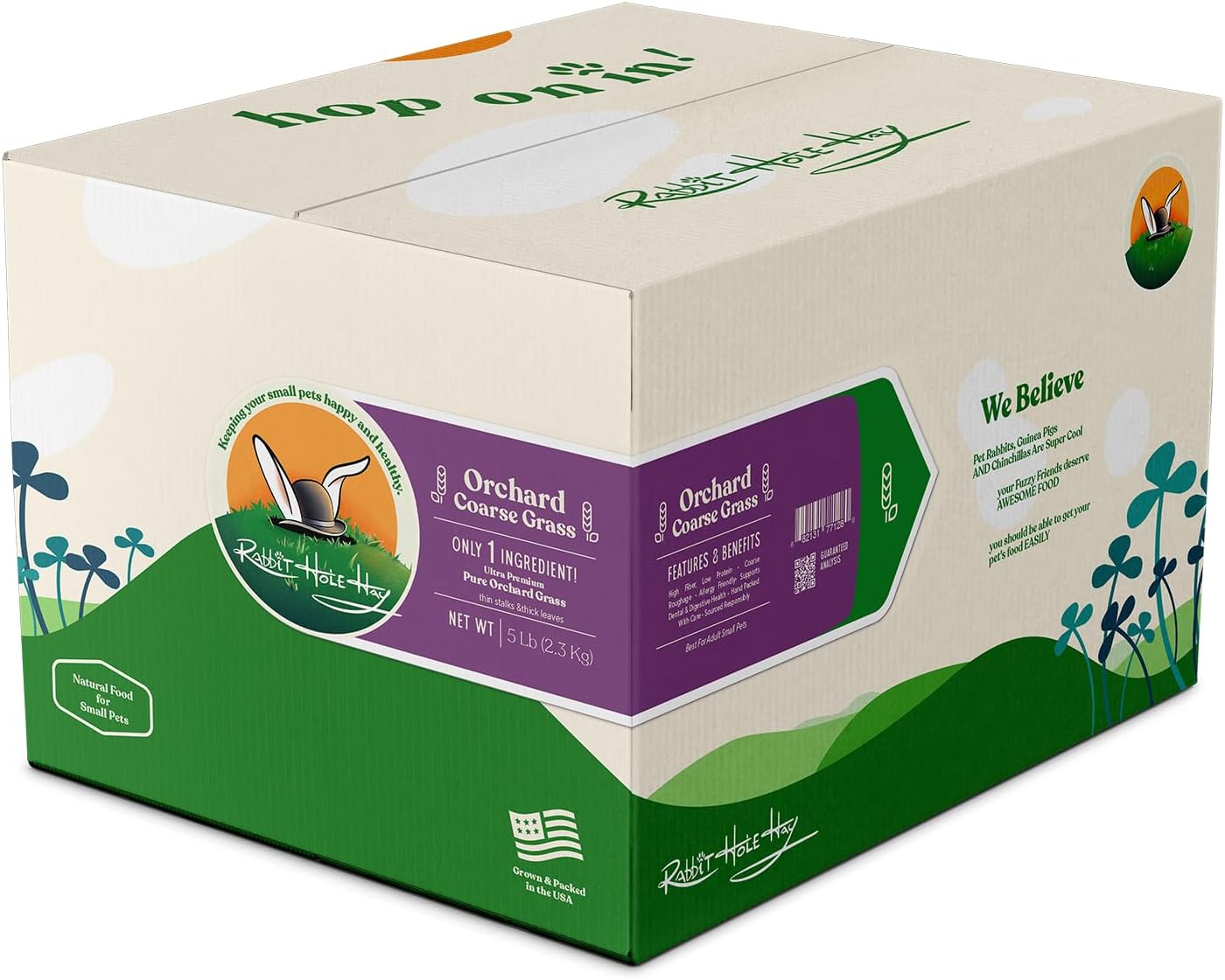 Rabbit Hole Hay - Ultra Premium Coarse Orchard Grass for Small Pets - 20 lb Box - Ideal for Small Pets