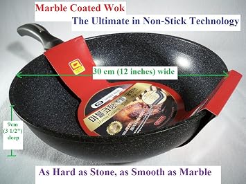 Ceramic Marble Coated Cast Aluminium Non Stick Wok 30 cm 12 inches