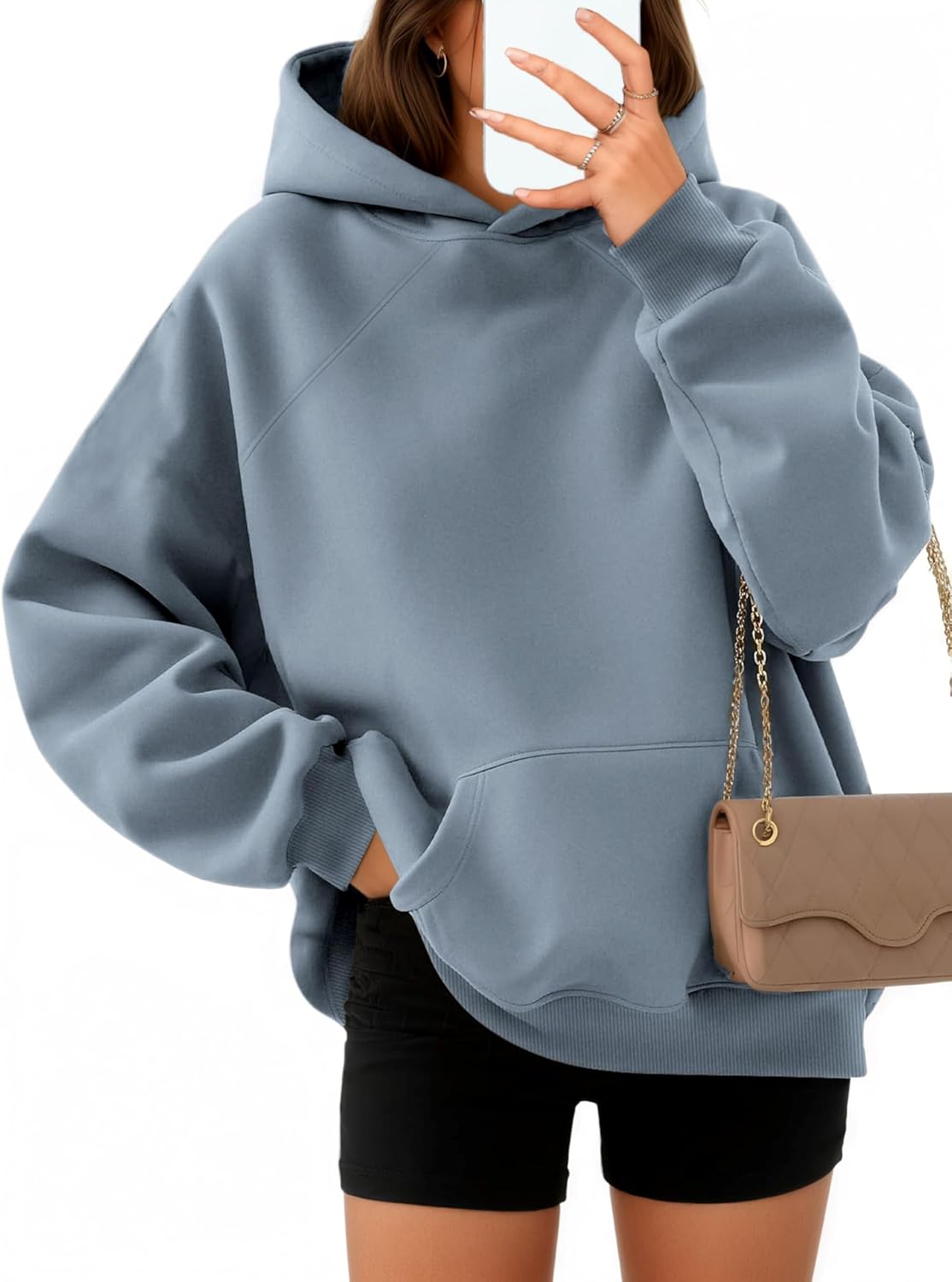 Hoodie Women’s Oversize Comfortable Cotton Pullover Casual Hoodie Plain Basic Hoody Long Sleeve Sweatshirt with Hood Fashion Tops Autumn