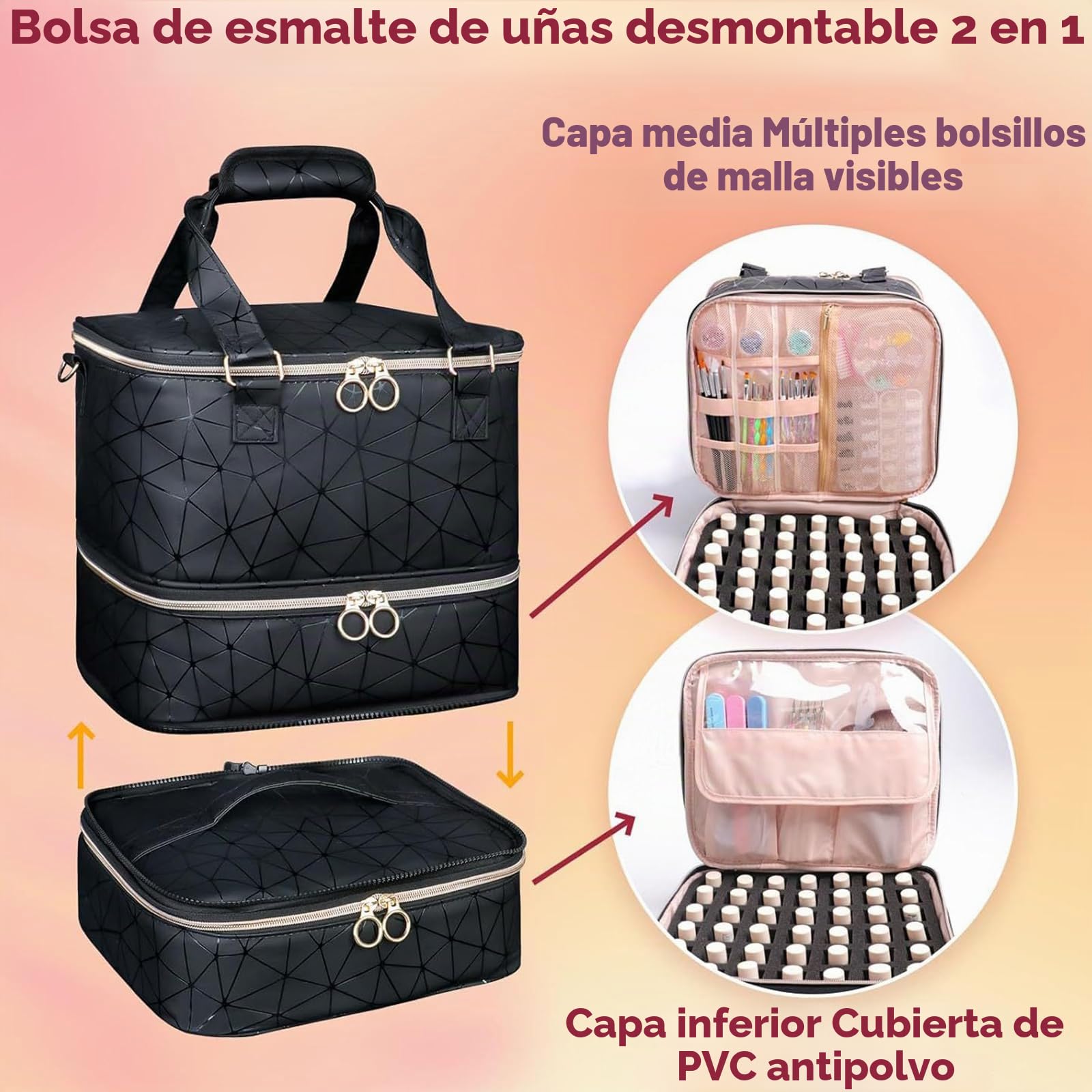 Organizador para 84 Esmaltes con Compartimento para Lámpara LED