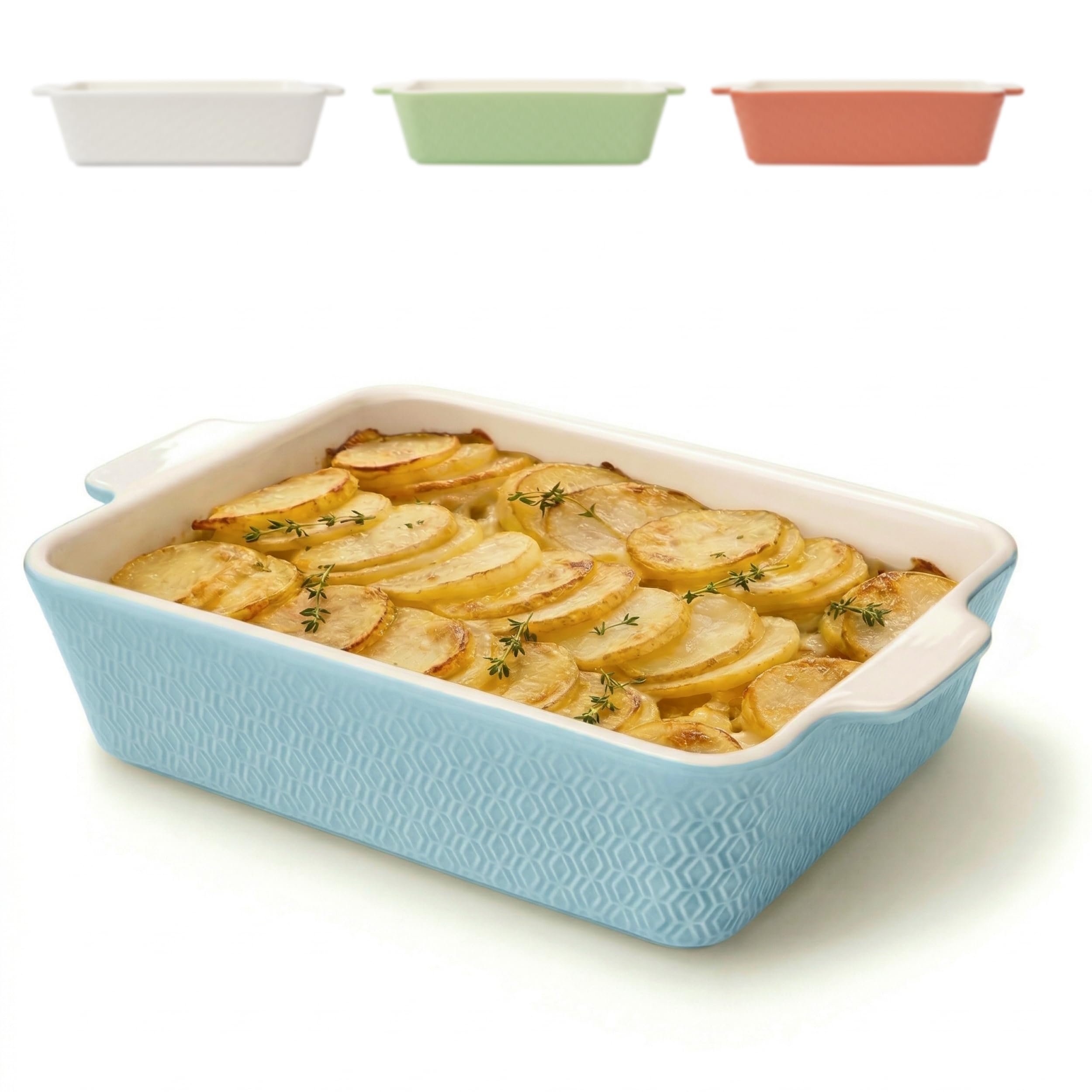 Ceramic Casserole Dish 28cm - Large Baking Dish for Lasagne, Tiramisu - Non-stick Rectangular Bakeware & Serving Dish - High Edge & Deep Lasagne Dish - Oven Proof & Dishwasher & Safe - Blue — image 1