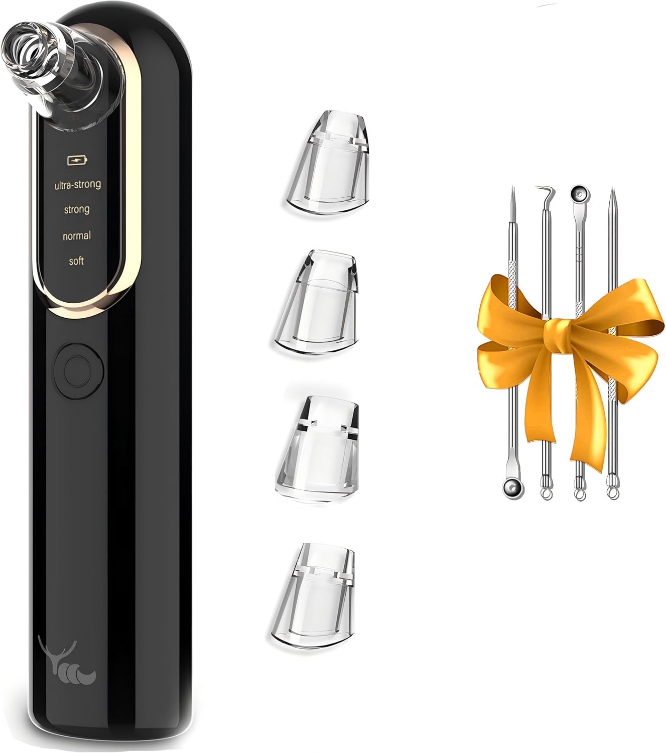 Yccu Blackhead Remover Vacuum Pore Extractor Black Head Remover for Face and Nose Blackhead Extractor Tool Pore Cleane Vacuum with USB Charge 4 Modes 5 Suction Heads for Women and Men (Black) 1 Count (Pack of 1)