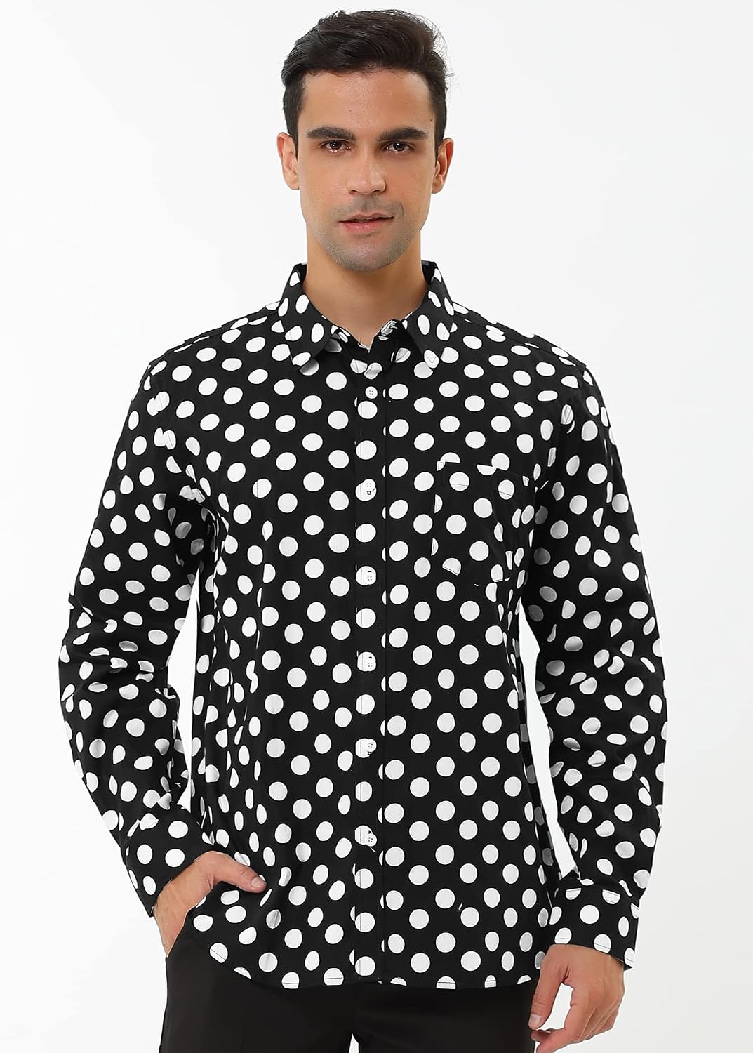 uxcell Men's Shirts Polka Dots Long Sleeve Slim Fit Printed Dress Button Down Shirt