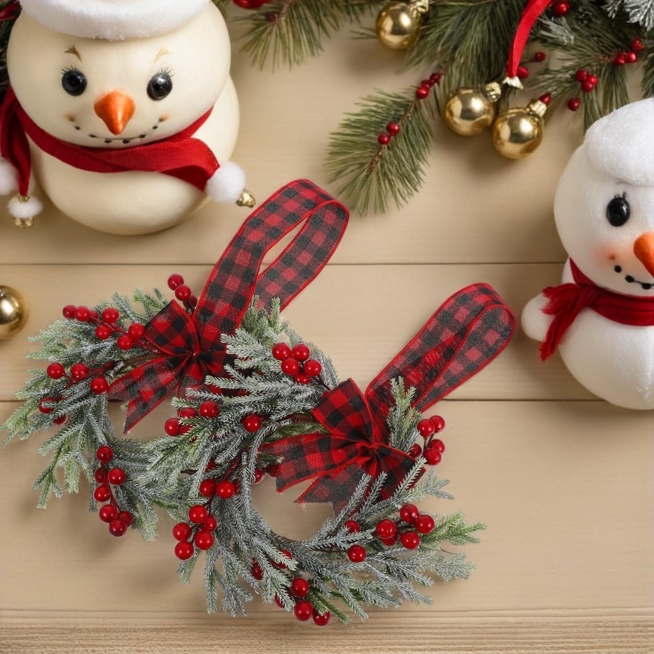 Operitacx 2pcs Christmas Berry Wreath, 12inch Small Hanging Christmas Door Berry Wreath for Farmhouse Cabinet Table Centerpiece