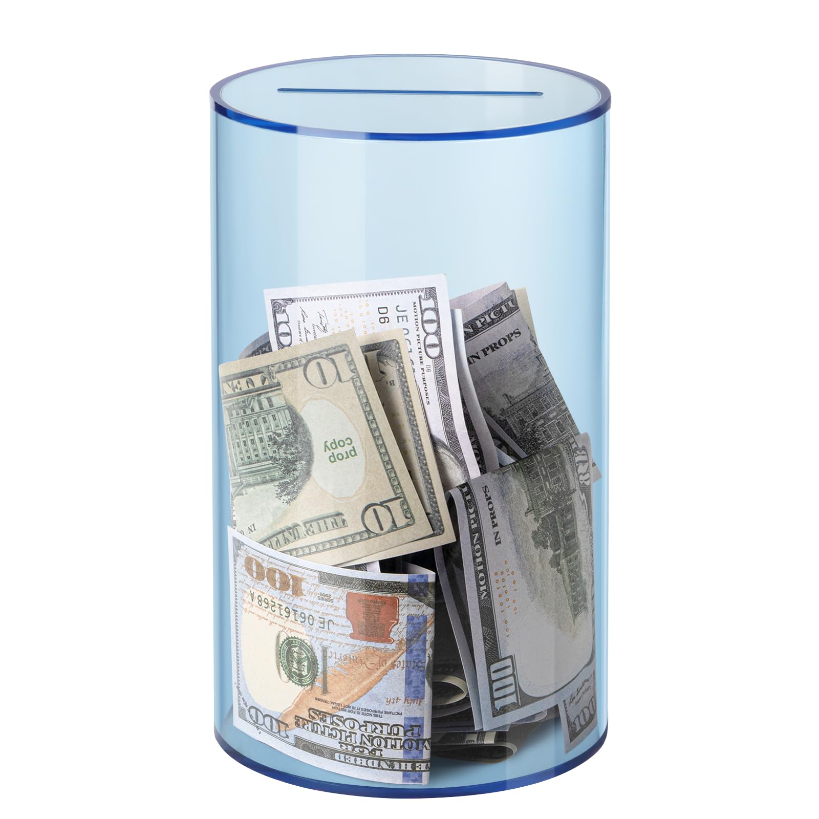 Hicocool Clear Piggy Bank for Adults Kids Must Break to Open, Blue Acrylic Piggy Bank Unopenable Money Savings Jar (8" H x 5" D)