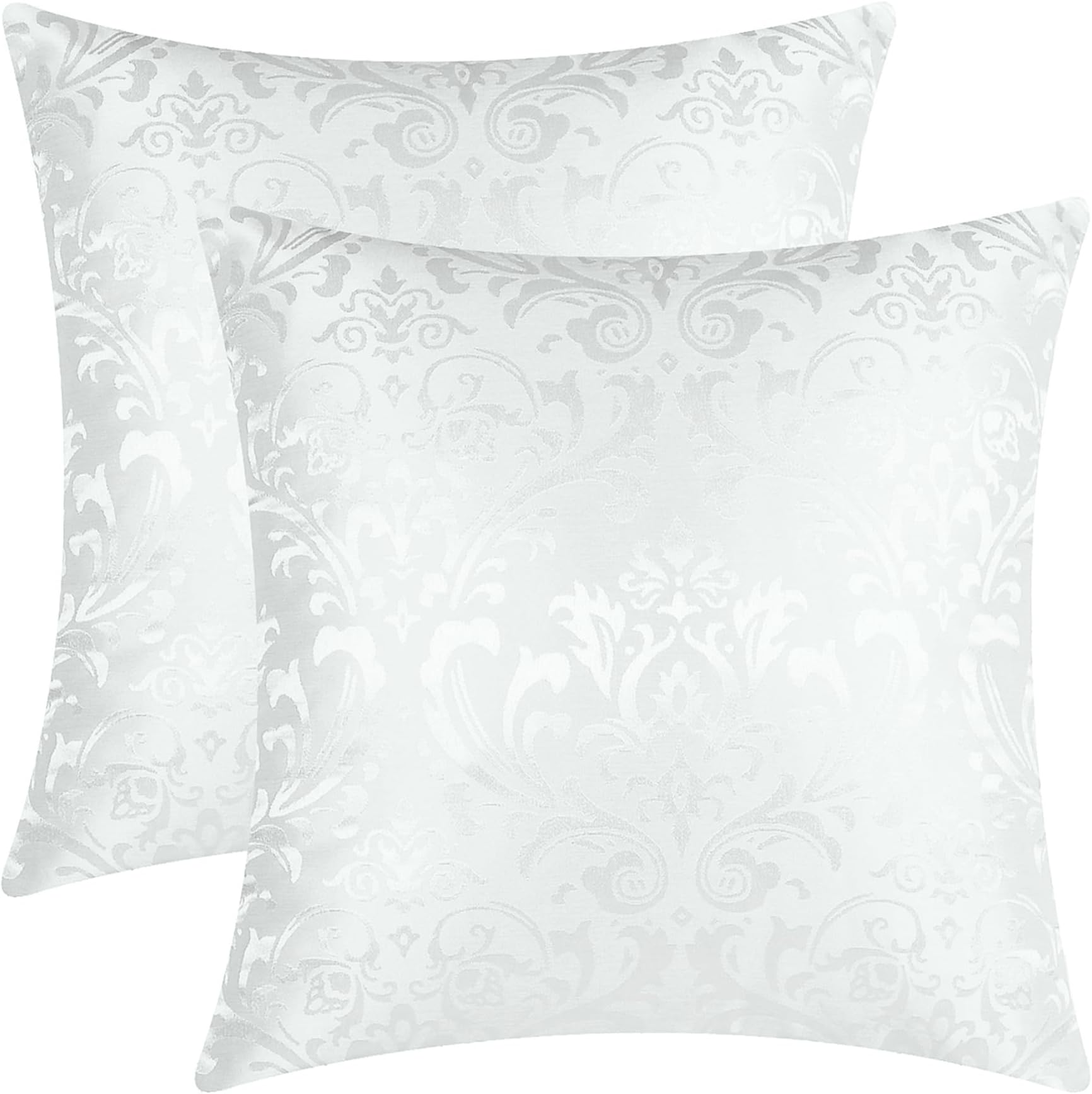 Pack of 2 Throw Pillow Covers Cases for Couch Sofa Home Decoration Vintage Damask Floral Shining & Dull Contrast 18 X 18 Inches White