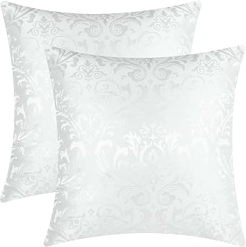 CaliTime Pack of 2 Throw Pillow Covers Cases for Couch Sofa Home Decoration Vintage Damask Floral Shining & Dull Contrast 16 X 16 Inches White